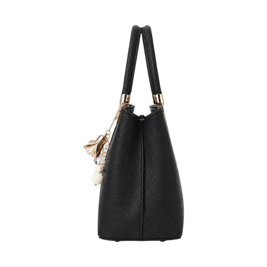 Decov Black Leather Handbag With Metal Handle Frame