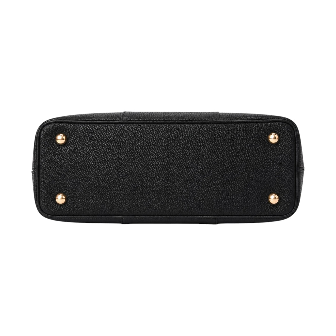 Decov Black Leather Handbag With Metal Handle Frame