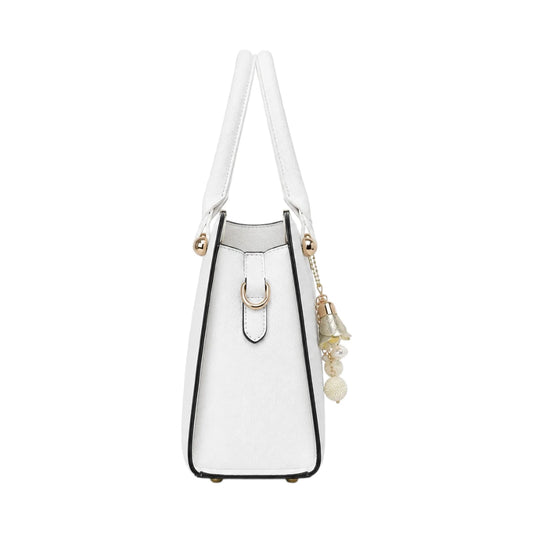 Decov White Leather Handbag With Gold Front Accent