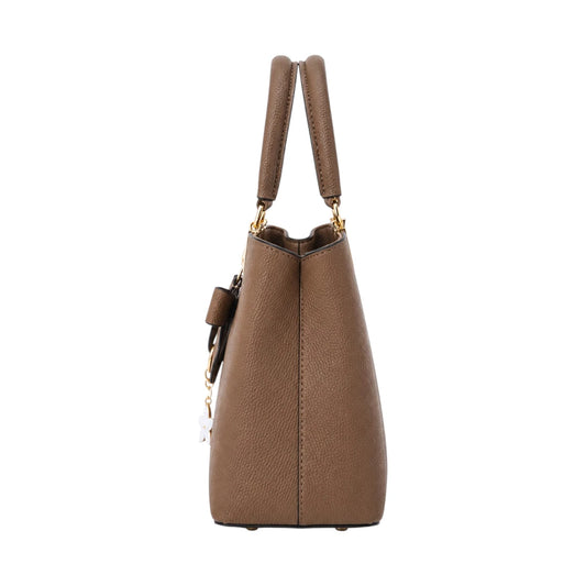Decov Brown Leather Handbag With Bow Charm Accent