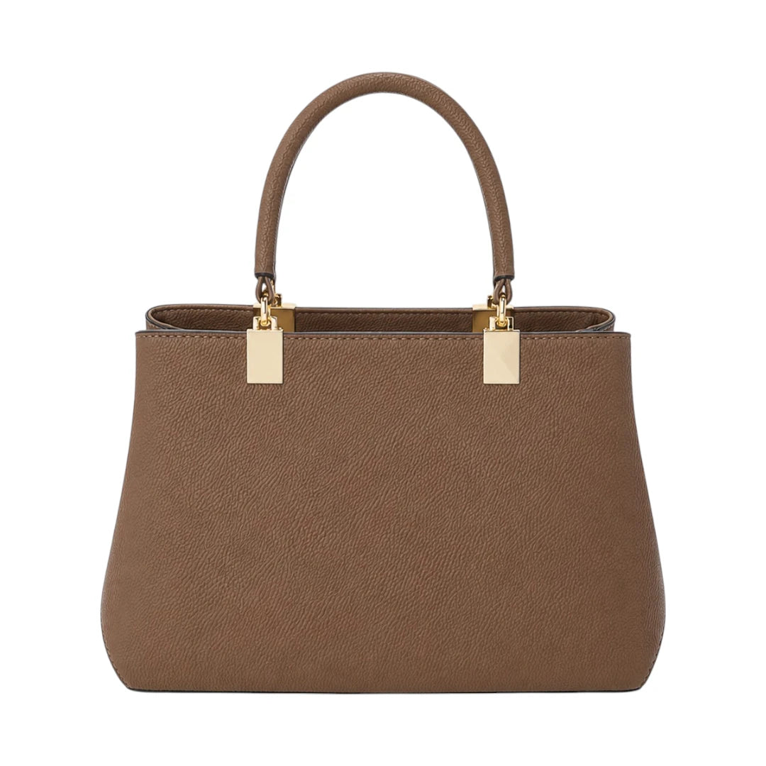 Decov Brown Leather Handbag With Bow Charm Accent