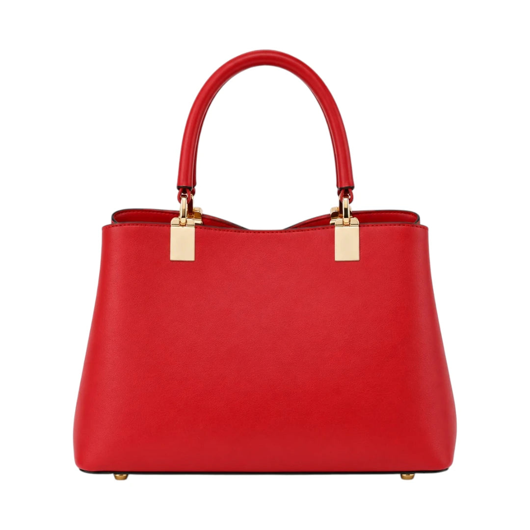 Decov Red Leather Handbag With Cherry Pendant Detail