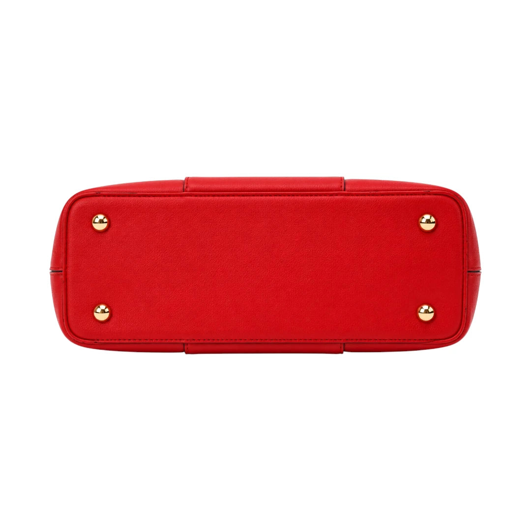 Decov Red Leather Handbag With Cherry Pendant Detail