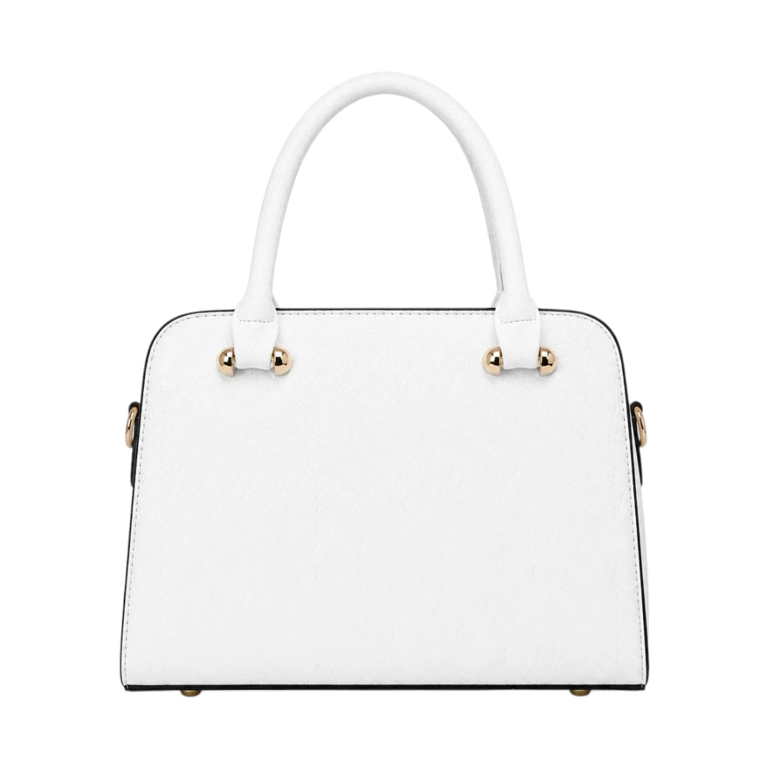 Decov White Leather Handbag With Gold Front Accent