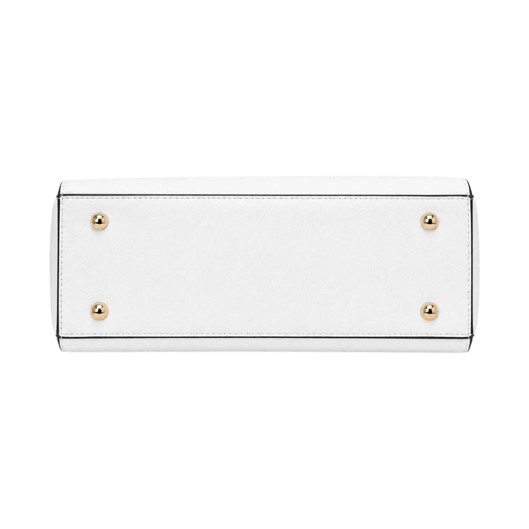 Decov White Leather Handbag With Gold Front Accent